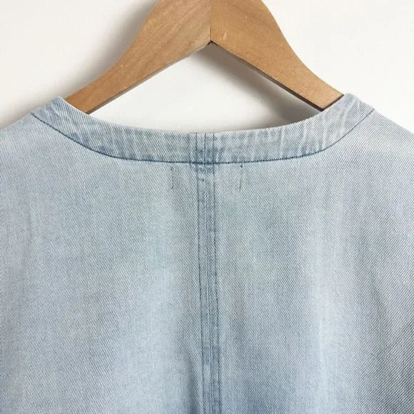 CLOTH & STONE Wrap Crop Top Large Blue Denim Tie Long Flared Sleeve Aztec - Picture 9 of 10